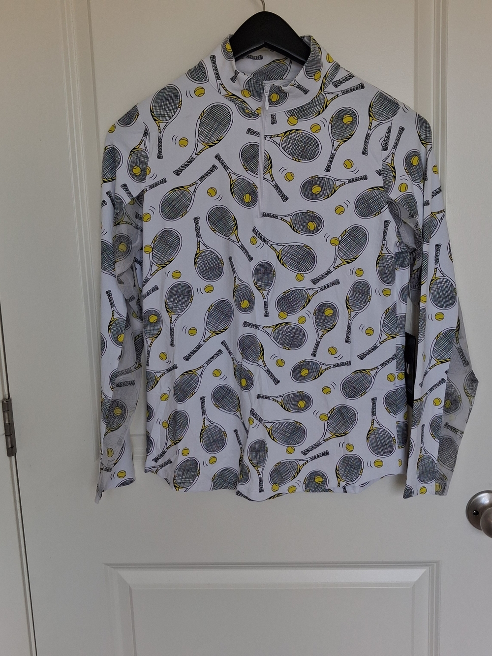 NWT IBKÜL Women's M Venus Tennis Print Long Sleeve Mock Neck 1/4 Zip Sun Shirt